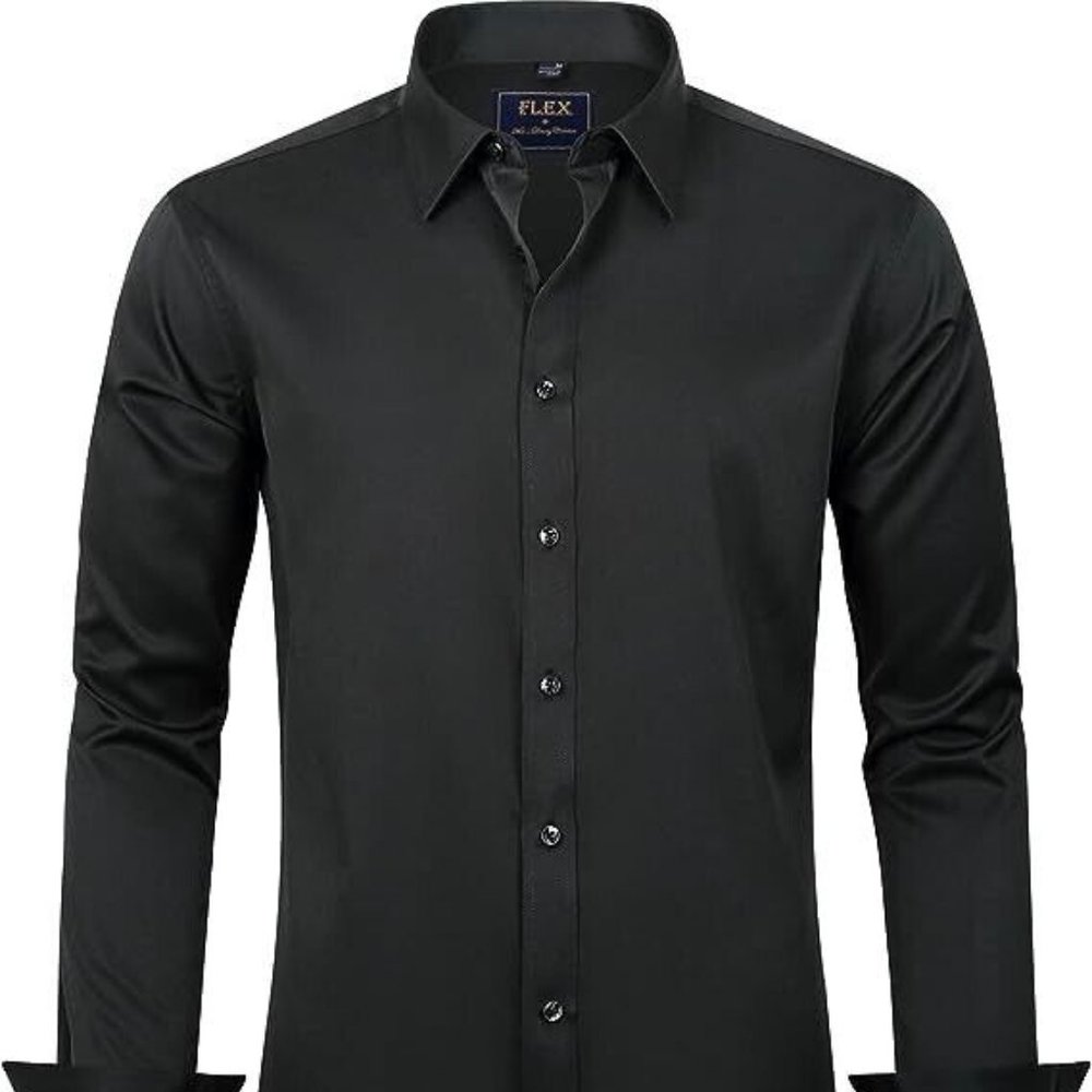 J.VER Men's Dress Shirts Solid Long Sleeve Stretch Wrinkle-Free Formal Shirt L